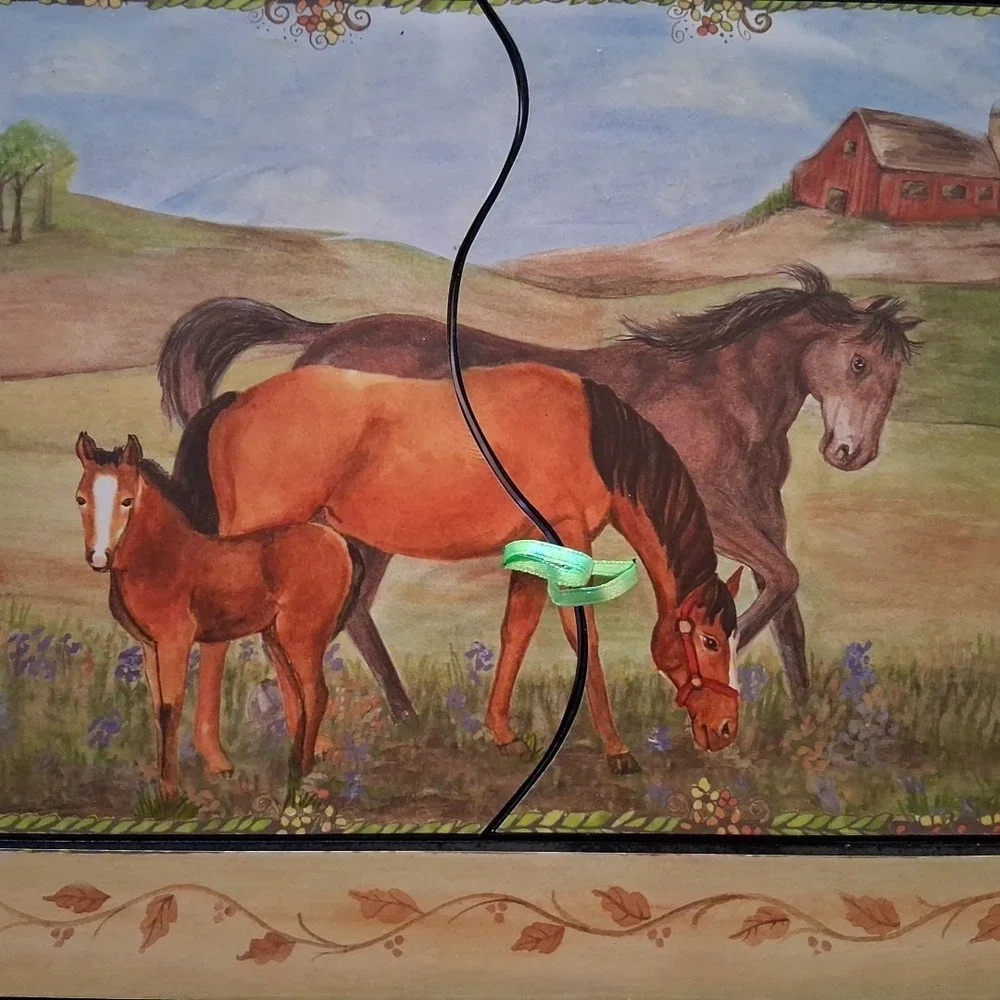 Farm Scene Horses Barn Meadow Hangable or Tabletop Mirror w/Doors 14